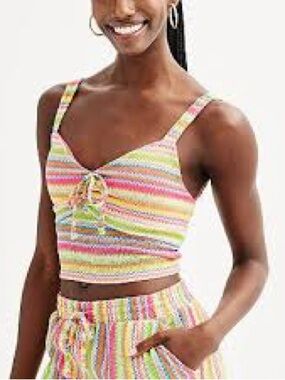 Derek Heart Multicolor Striped Tie-Front Crop Tank